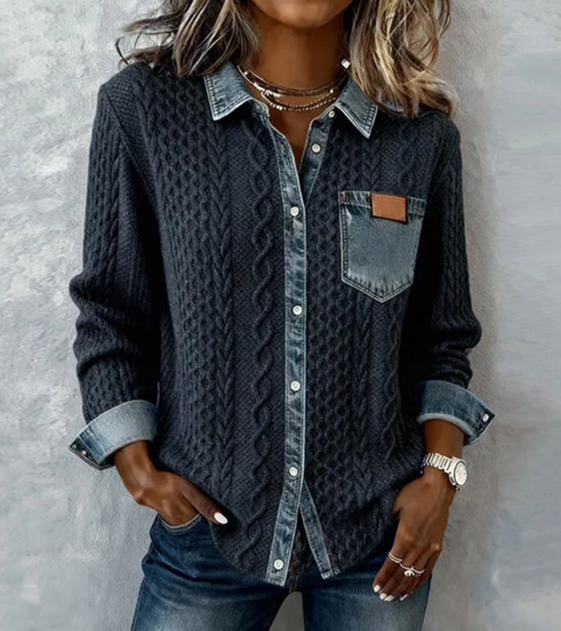 Bibianna | Long-Sleeve Shirt with Denim Patchwork
